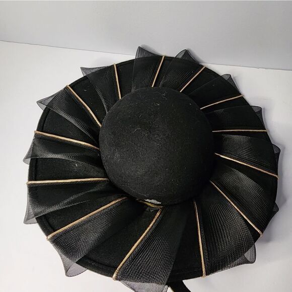 Vintage Mr. Hi's Classic Black Gold Hat Fancy Derby Sequined Mesh Embellish - Picture 7 of 8